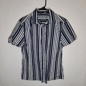 ASOS Men’s M Blue Stripe Short Sleeve Shirt Stretch Cotton Casual Preppy